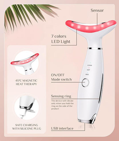 7 Color Galvanic Machines - Red Light Therapy for Face and Neck, Face Massager Tool for Wrinkles, Double Chin, Vibrating Facial Massager with Thermals, White
