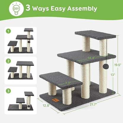 Dog Stairs & Cat Scratching Post Pet Steps for High Beds Couch | High-Strength Boards Holds up to 150 lbs for Indoor Small Cats Kittens Dogs Climbing Playing, 3 Combination Options, 3 Steps
