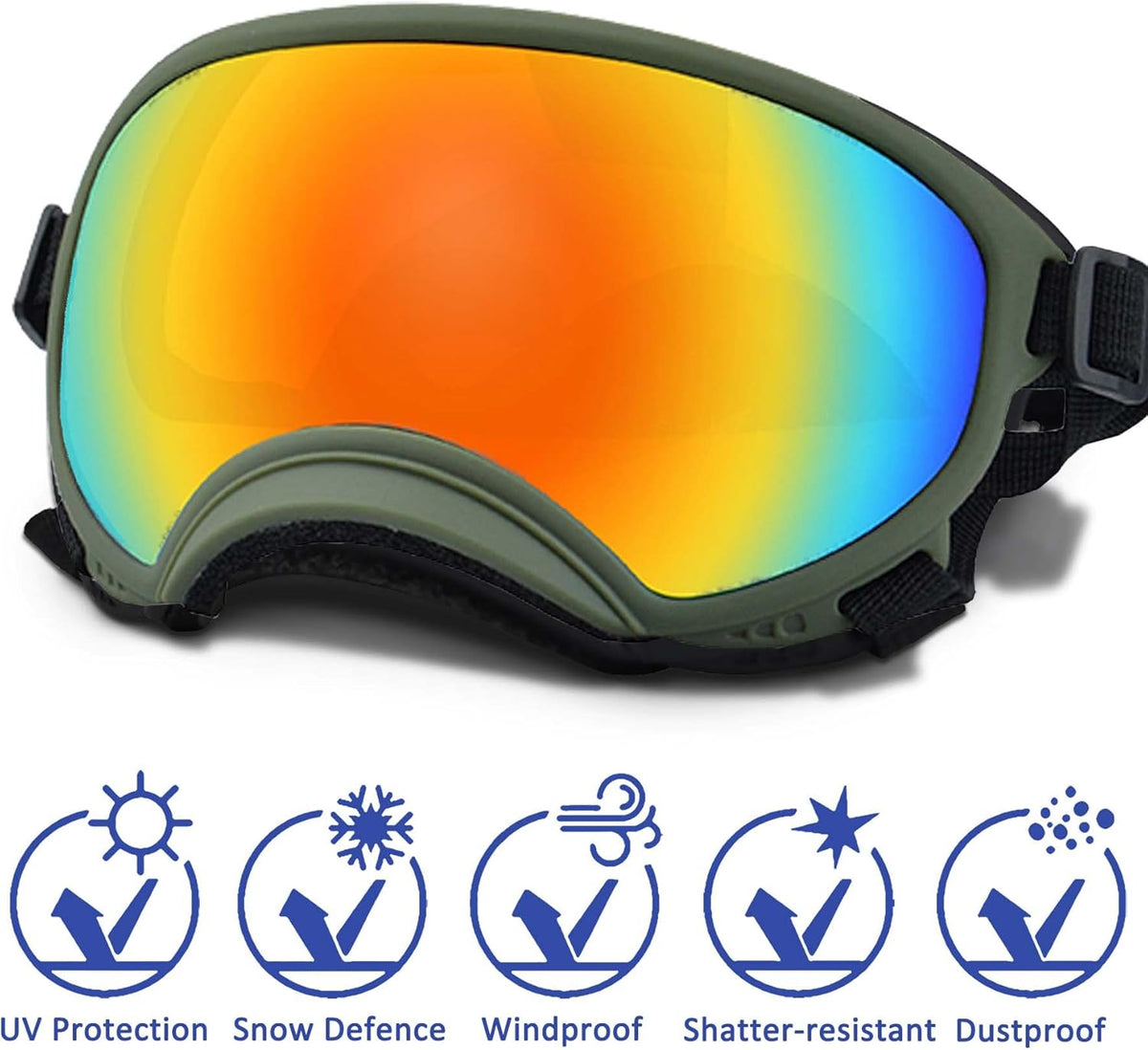 Winproof Adjustable Strap Dog Sunglasses, UV Protection, Suitable for Medium-Large Dogs, Soft Goggles