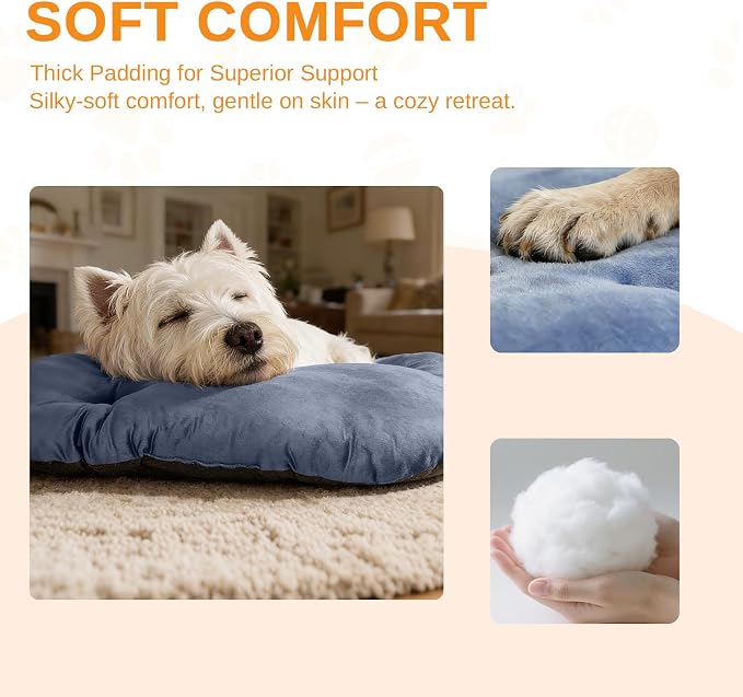 Washable Oval Small Dog Bed, Silver-Tipped High-Resilience, Dusty Blue | Non-Slip Bottom Prevents Sliding,Soft Plush Short Fur,Machine Washable Cushion,Ideal for Crates & Small Spaces,23"x17"x2.8"