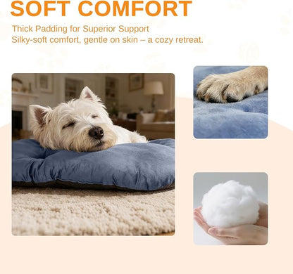Washable Oval Small Dog Bed, Silver-Tipped High-Resilience, Dusty Blue | Non-Slip Bottom Prevents Sliding,Soft Plush Short Fur,Machine Washable Cushion,Ideal for Crates & Small Spaces,23"x17"x2.8"