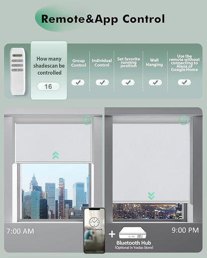 Yoolax Motorized Blinds with Remote, Automatic Roller Shades Cordless Electric