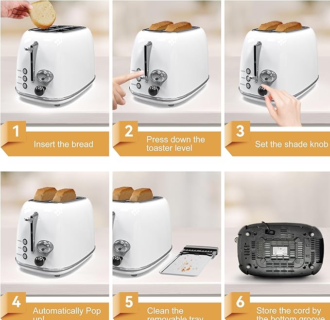 Toaster 2 slice, Retro Stainless Steel Toaster