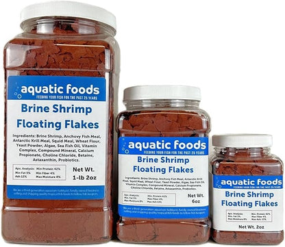 Aquatic Foods Inc. Brine Shrimp Flakes for Freshwater Cichlids, Angels, Live Bearers, Tetras, Guppies, Marine Tangs, Butterflies, Angelfish, Anthias, Clown Fish...WL 6oz Med Jar