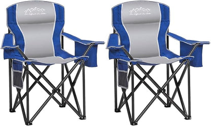 SAILARY Camping Chair Heavy Duty High Back Folding Chair with Cup Holder, 450lbs Capacity, Padded Seat, Cooler Bag & Storage Pocket, Portable for Outdoor, Beach, Fishing, Sports, 2 Pack Blue
