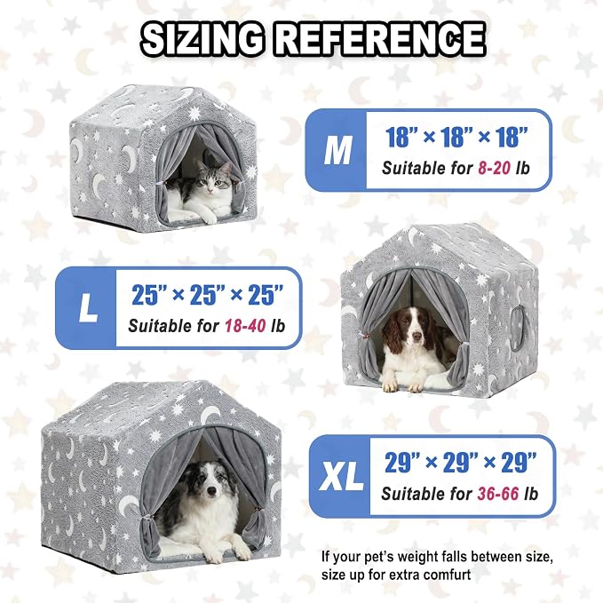 Indoor Dog House, Soft Warm Glow Dog Cave for Cat & Small Dogs | Warm Plush Dog Cave Bed with Sturdy Frame, Machine Washable, Non-slip, for Indoor Dogs and Cats