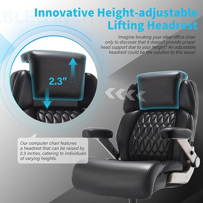 Big and Tall Office Chair 700lbs - Adjustable Headrest&Lumbar Support, 3D Flip Arms, Large Wheels &Heavy Duty Metal Base, Ergonomic High Back Computer Chair Desk Chair, Thick Padded Extra Wide Seat