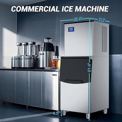 Commercial Ice Maker Machine 450 Lbs/24H, 350 Lbs Large Storage, Stainless