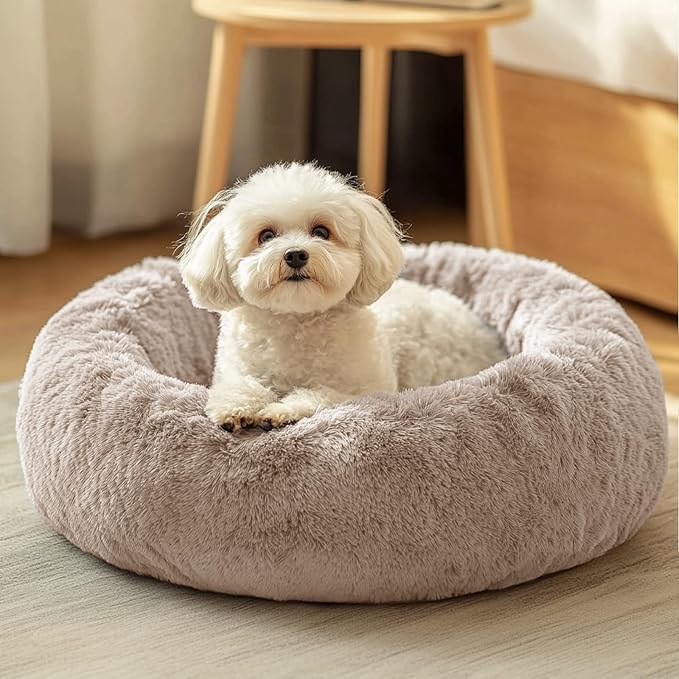 JOLLYVOGUE Dog & Cat Bed, Calming Anti-Anxiety Pet Bed for Small Dogs, Fluffy Donut Cushion for Small and Medium Pets (23")