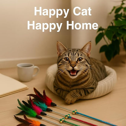 Cat Wand Toy Feather Sticks - 5 Piece Interactive Wands Toy Set with Feathers, Durable Spring Design - Perfect for Engaging Playtime Fun for Kittens and Cats - Cat Toys for Indoor Cats
