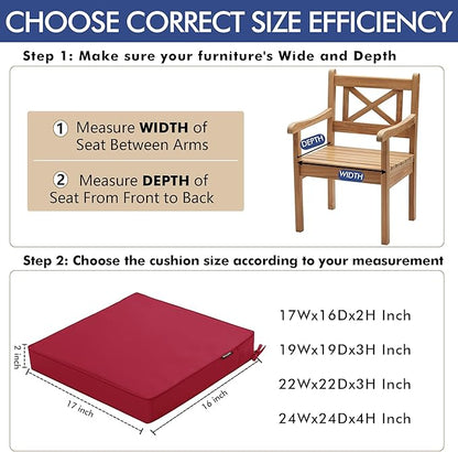 Outdoor Chair Cushions 16 x 17 Inch Waterproof Patio Chair Cushions with Tie 5 Year Color Fastness Thick Outdoor Seat Cushion for Garden Lawn Patio Furniture Burgundy Red Set of 2