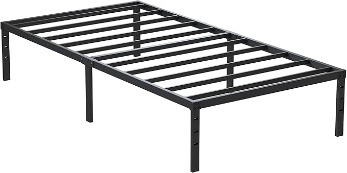 Heavy Duty Narrow Twin Bed Frame No Box Spring Needed, 14 Inch Metal Platform Narrow Twin Bed Easy Assembly, Noise Free, 30x75 Inch, Black