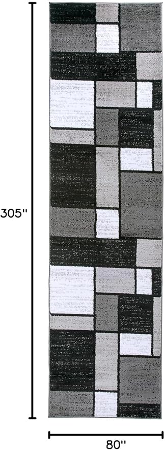 Rugshop Contemporary Modern Boxes for Hallway,Living Room,Bedroom,Kitchen Non Shedding Carpet Runner Rug 2'7" x 10' Gray