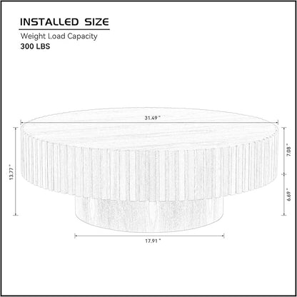 31.49'' Round Coffee Table with Storage Small Coffee Table for Apartment, Modern Living Room Coffee Table with Sturdy Pedestal (Walnut, Ø31.49 x 13.77 with Storage)
