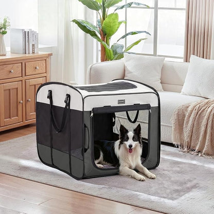 Dog Kennels and Crates for Medium Dogs, Portable Pop Up Indoor Pet Cage with Sturdy Wire Frame, Collapsible Travel Crate Soft Sided Cat Bag Escape Proof (Gray, 32.0" L x 21.0" W x 26.0" H)