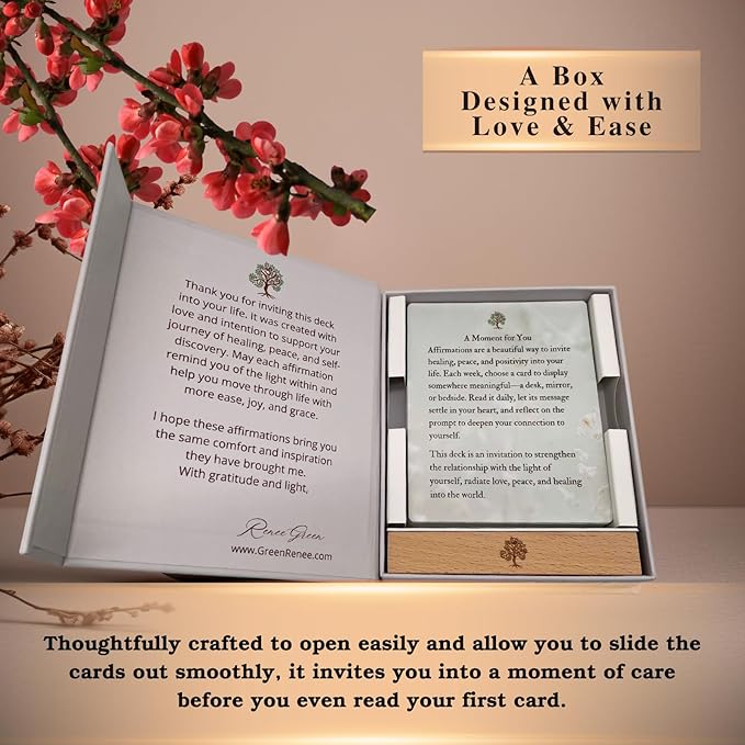 52 Positive Affirmation Cards with Wooden Stand - Daily Mindfulness & Self-Love for Stress Relief, Mental Health Inspiration, Emotional Balance & Weekly Reflection on Your Journey