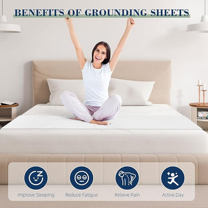 Grounding Mat for Bed 90% Organic Cotton+10% Pure Silver Fiber, Grounding Fitted Sheets for All Mattress Sizes, with Static grounding Cord and Test Pen(White, 105.4 * 23.5 inch)