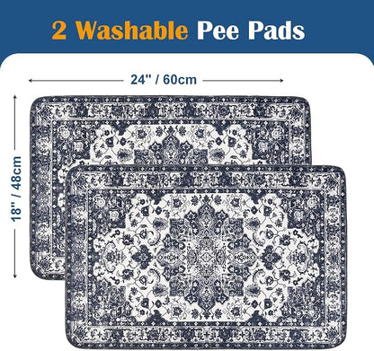 Washable Pee Pads for Dogs, 2 Pack Reusable Puppy Training Pads 24"x18" Super Absorbent Waterproof Dog Training Pads, Non-Slip Potty Pads, Whelping Pads Litter Mat Navy Blue