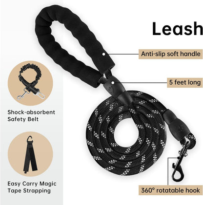 IVY&LANE No Pull Dog Harness with Leash Set, Reflective No Choke Pet Vest,Adjustable Oxford Dog Vest Harness with Easy Control Handle for Large Dogs (Light Brown,L)