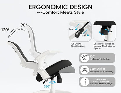 TRALT Office Chair - Ergonomic Office Chair with Back Support, Home Office Desk Chairs, 330lbs Wide Seat Big and Tall Office Chairs, Comfy Desk Chair for Work, Study, Office, Gaming (White Black)