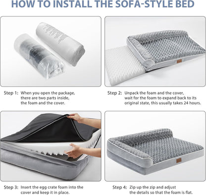 BFPETHOME Orthopedic Dog Bed for Large Dogs-Big Waterproof Sofa Dog Bed with Removable Washable Cover, Washable Pet Bed with Waterproof Lining and Nonskid Bottom,Pet Bed for Large Dogs