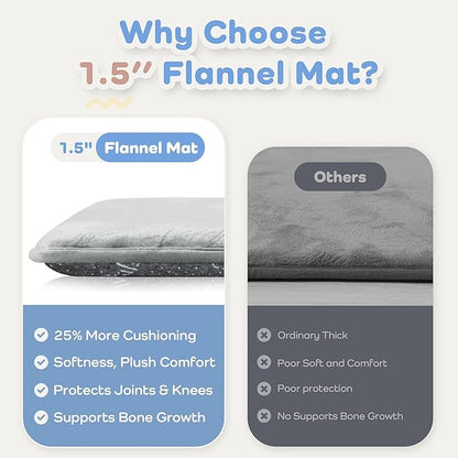 PaPaMat 1.5" Thick Baby Play Mat for Floor, 50x50 Playpen Mat, Pro Soft Flannel Foam Mats Toddler Infant Kids Crawling for Nursery Rug Playroom Living Room Waterproof Easy Care Non-Slip (Light Grey)