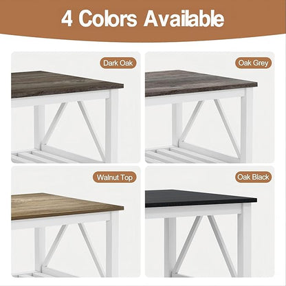 UYIHOME Farmhouse Coffee Table for Living Room, 2-Tier Rectangular Wooden Centre Cocktail Table with Slats Shelf Storage and V-Shaped Frame (Walnut Top)