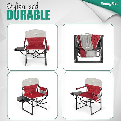 SUNNYFEEL Camping Directors Chair, Heavy Duty,Oversized Portable Folding Chair with Side Table, Pocket for Beach, Fishing,Trip,Picnic,Lawn,Concert Outdoor Foldable Camp Chairs