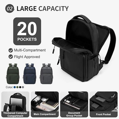 Waterproof Laptop Backpack for Men & Women, Flight Approved Anti-Theft Daypack with 15.6-inch Laptop Sleeve (Black)