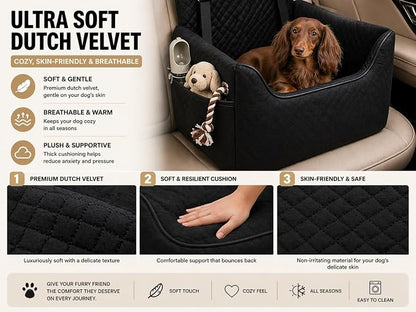 ALL GOOD PET SUPPLIES Dog Car Seat for Small/Medium Dogs Under 35lbs | Soft Memory Foam Booster Car Seat with Detachable Washable Cover and Cushion, Puppy Dog Car Bed