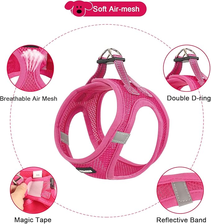 YIMEIS Dog Harness and Leash Set, No Pull Soft Mesh Pet Harness, Reflective Adjustable Puppy Vest for Small Medium Large Dogs, Cats (Rose Red, Small (Pack of 1)