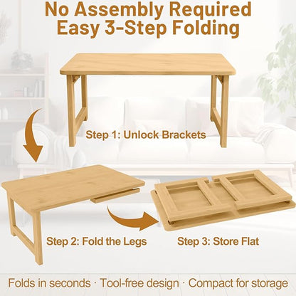 OETPJM Japanese Floor Table, Bamboo Folding Coffee Table, Portable Solid Wood Japanese Tatami Tea Table Table, No Assembly Japanese Dining Table for Sitting on The Floor, Easy Storage (Natural)