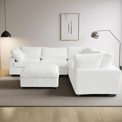WJShome Cloud Couch Modular Sectional Sofa,157" Oversized 8 Seater Convertible Sofa,U Shaped Couch with Ottoman,Comfy Plush Sofas with 2 Chaise for Living Room,Covers Washable&Replaceable,White