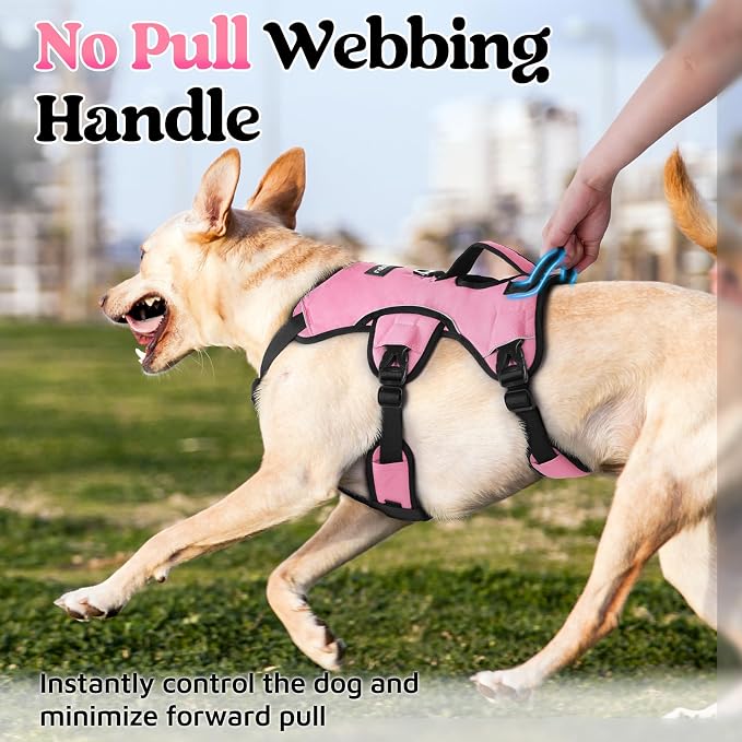rabbitgoo Escape Proof Dog Harness for Large, No Pull with Lift Handle | No Escape, Full Soft Padded, Reflective Adjustable Vest, Leash Clip for Walking Hiking Training, Pink, Large