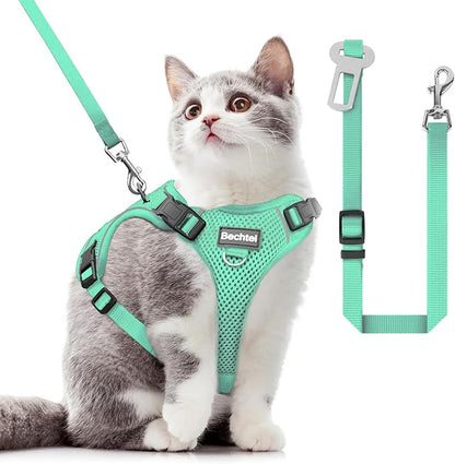 Cat Harness and Leash for Walking, The Upgrade Can be Adjusted in Four Directions and Breathable Cat Harness for Anti Escape That can be Fitted and Positioned, Reflective Strips Harness, Green,XS