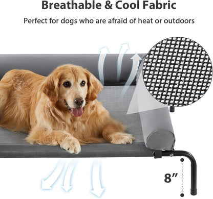 RRPETHOME Large Elevated Cooling Dog Bed, Raised Dog Cot Beds for Large Dogs, Elevated Outdoor Pet Bed, Chew Proof Portable Cooling Pet Cot with Skid-Resistant Feet and Breathable Mesh