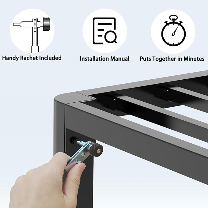 FUIOBYVV 10 Inch King Bed Frame with Rounded Corner and Headboard Hole Mattress Retainers 3500 LBS Metal Heavy Duty Steel Slats Support No Box Spring Needed Platform Noise Free Easy Assembly