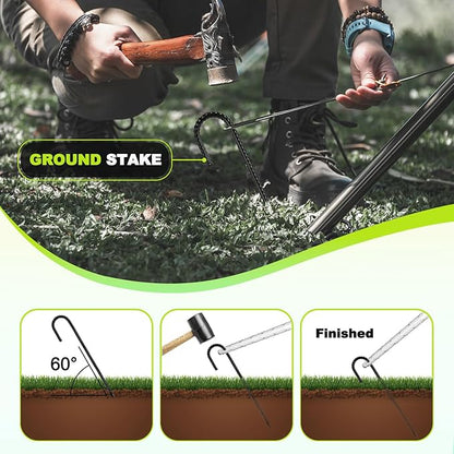 Kadrick 32-Pack Rebar Stakes 12 inch，J Hook Ground Stakes Anchors, Black Galvanized Fence Stakes,Heavy Duty 5/16'' Diameter