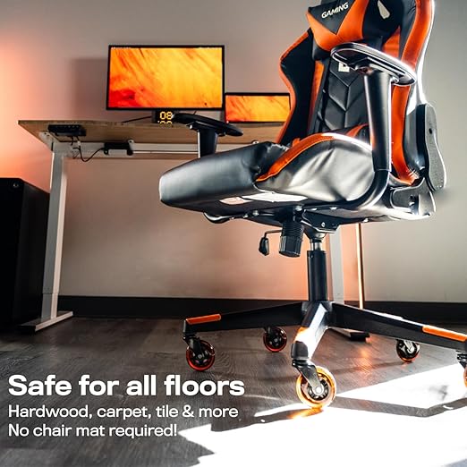 The Office Oasis Original Roller Style Office Chair Wheels (As Seen On PBS) - Smooth & Quiet Casters - Safe for Hardwood Floors & Carpet - Easy Install with Universal Fit - Set of 5 - Orange