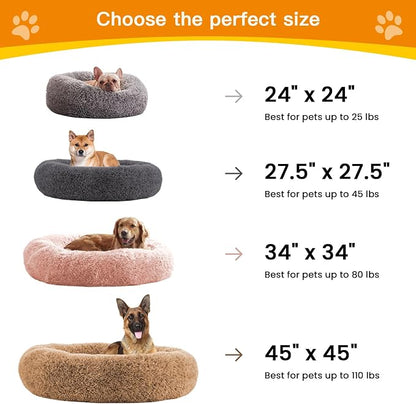 Calming Dog Bed Anti-Anxiety Donut Dog Beds for Small Medium Large Dogs,Washable Plush Fluffy Indoor Cat Kitten Round Cuddler Cushion (Brown, XX-Large)