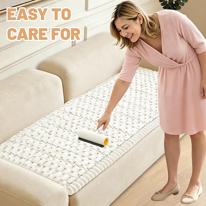 Waterproof Couch Cover for Dogs Washable,Nonslip Fuzzy Durable Pet Friendly | Soft Slipcovers for 3 Cushion Sofa Cover,Plush Thick Protector Fits Mat Bed Leather & Fabric Couches (Beige 27.6"x59.06")