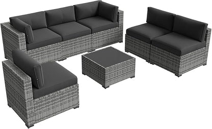Aoxun Patio Furniture Sets, 7-Piece Outdoor Patio Furniture with Thick Cushions, Wicker Outdoor Conversation Set Sectional Sofa for Backyard, Poolside, Garden