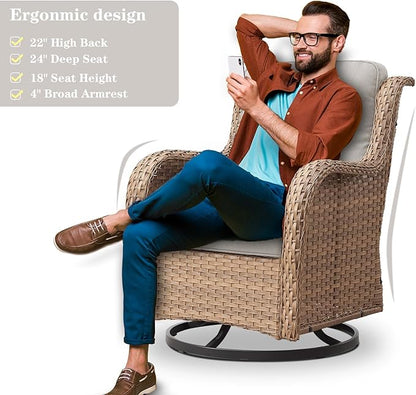 Belord 5 Pieces Patio Furniture Sets Wicker Outdoor Furniture, Rattan Patio Swivel Glider Chairs with 2 Ottoman and Glass Side Table, Yellow Wicker