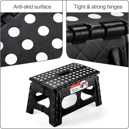 ACSTEP Foldable Step Stool for Kids and Adults,15-Inch Extra Wide 9-Inch Height (2 Pack) More Safe and Comfortable Holds Up to 300 lbs Folding Step Stool for Bathroom, Garden, Kitchen（Black）