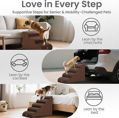 GoGoBunny Ramp Dog Stairs for Couch Sofa and Chair 11.8" H, 2-Step Pet Steps for Small Dogs and Cats, Non-Slip Waterproof Fabric Cover, Stable and Balanced Indoor Step, Pets Friendly, Brown
