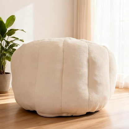 Bean Bag Chair, Giant Beanbag Chiars for Adults and Teens, Faux Fur Shell-Shaped Floor Sofa with Filler, Comfy Chair for Reading, Gaming and Relax (Beige)