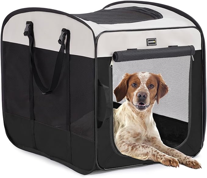 Dog Kennels and Crates for Medium Dogs, Portable Pop Up Indoor Pet Cage with Sturdy Wire Frame, Collapsible Travel Crate Soft Sided Cat Bag Escape Proof (Black, 32.0" L x 21.0" W x 26.0" H)