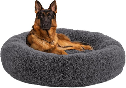 Calming Dog Bed Anti-Anxiety Donut Dog Beds for Small Medium Large Dogs,Washable Plush Fluffy Indoor Cat Kitten Round Cuddler Cushion (Dark Grey, XX-Large)
