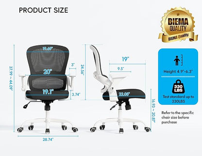 TRALT Office Chair - Ergonomic Office Chair with Back Support, Home Office Desk Chairs, 330lbs Wide Seat Big and Tall Office Chairs, Comfy Desk Chair for Work, Study, Office, Gaming (White Black)