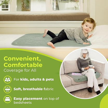PeapodMats Bedwetting Waterproof Bed Mat, Reusable 3x3 Sage | Washable reusable bed mat for bedwetting, incontinence, kids, adults, pets, and mattress protection.